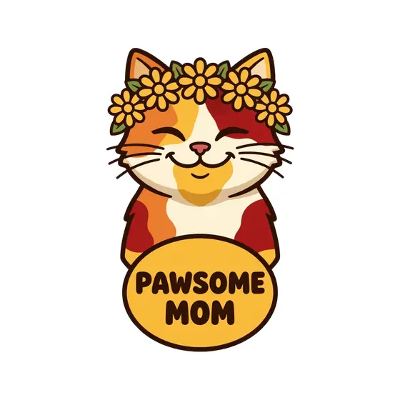 Smiling Calico Cat With Daisy Crown