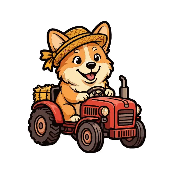 Smiling Corgi Driving Red Tractor