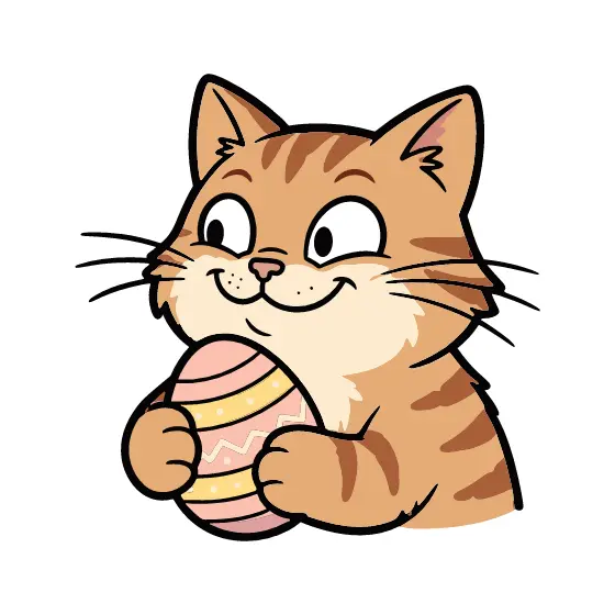 Happy Tabby Cat With Zigzag Egg