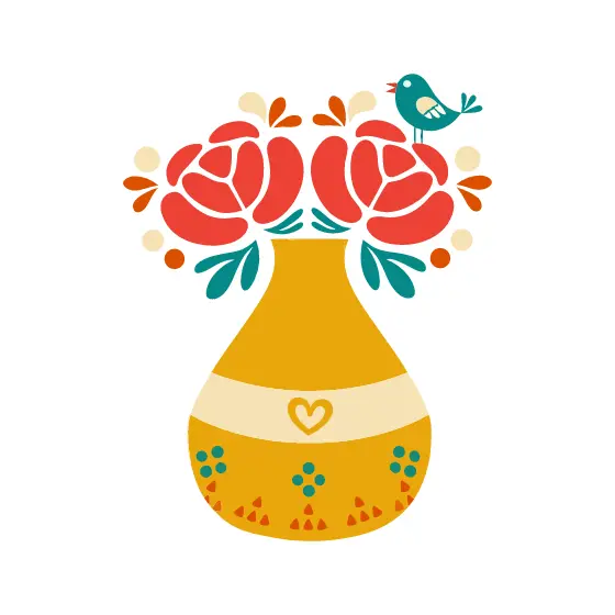 Mustard Vase With Red Roses