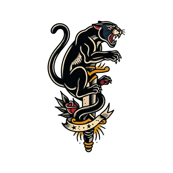 Panther On Dagger With Banner