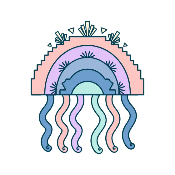 Art Deco Jellyfish With Peach Rings