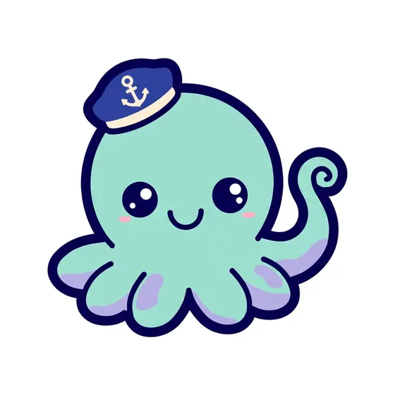 Kawaii Octopus in Navy Anchor Cap