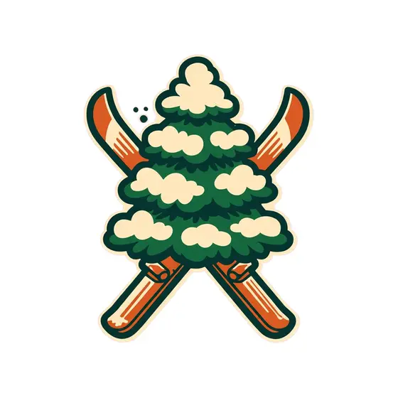 Crossed Skis With Puffy Snow Pine