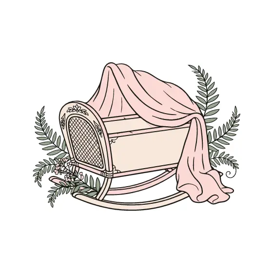 Rattan Cradle With Blush Drape