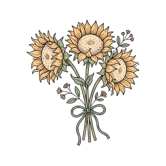 Three Sunflowers Tied With Sage Bow
