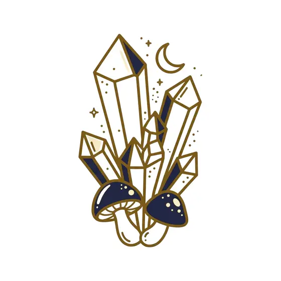 Crystal Cluster With Mushrooms and Moon