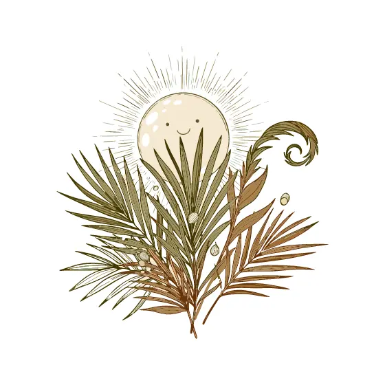 Smiling Sun Behind Dried Palm Fronds
