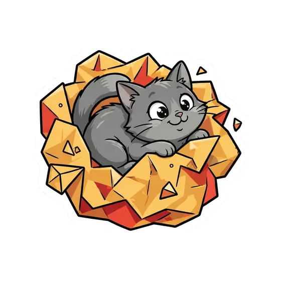 Grey Cat Curled in Crumpled Paper