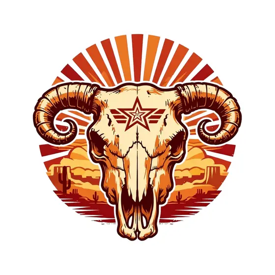 Steer Skull With Star Brand and Sunset
