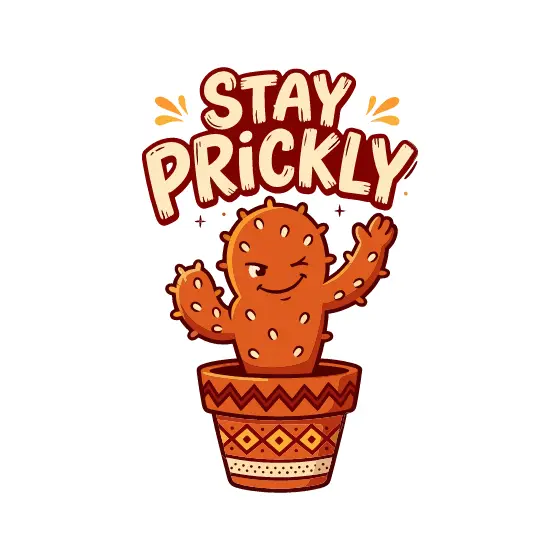 Smirking Cactus in Pot with Stay Prickly