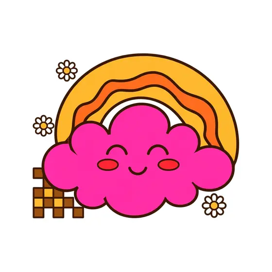 Hot Pink Cloud With Small Rainbow