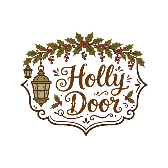 Holly Door Label With Lantern Left