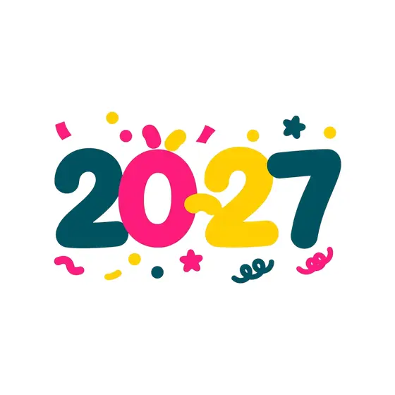 Teal Pink Yellow 2027 Confetti Lettering