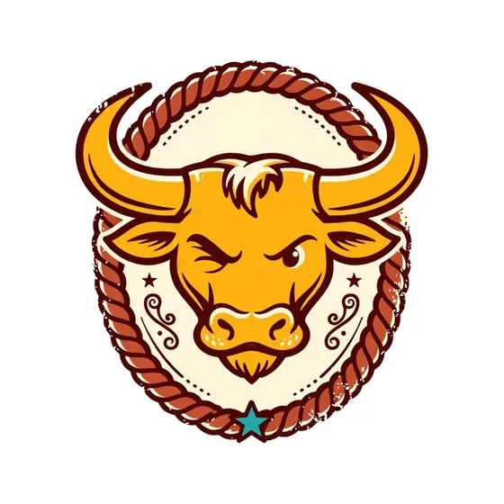 Smirking Bull with Curled Horns and Rope