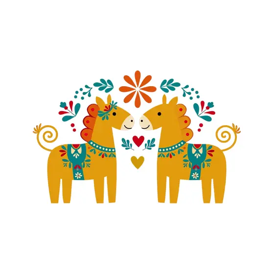 Two Mustard Horses Nuzzling With Hearts