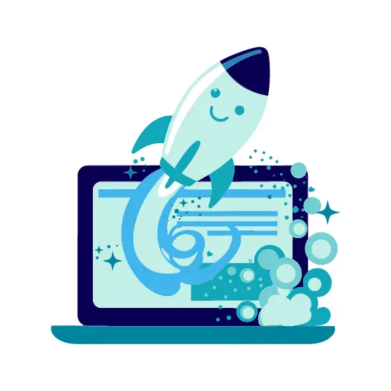 Smiling Rocket Over Laptop Screen
