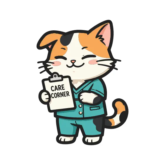Calico Cat In Teal Scrubs With Clipboard