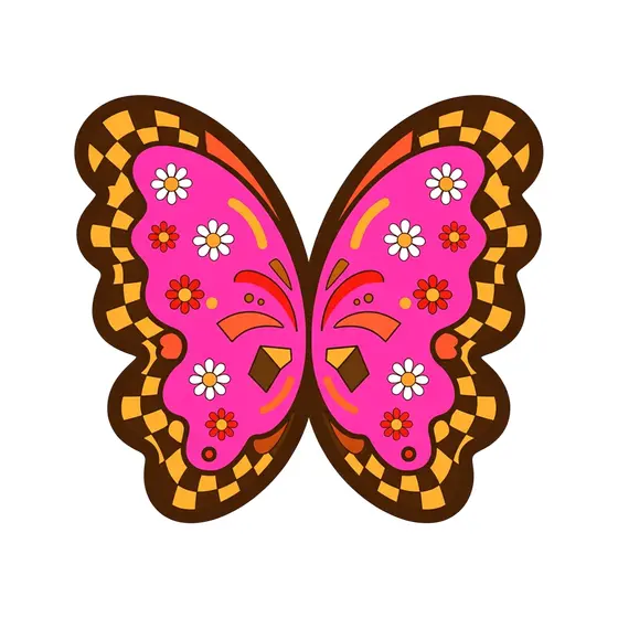 Pink Butterfly With Red Daisy Accents