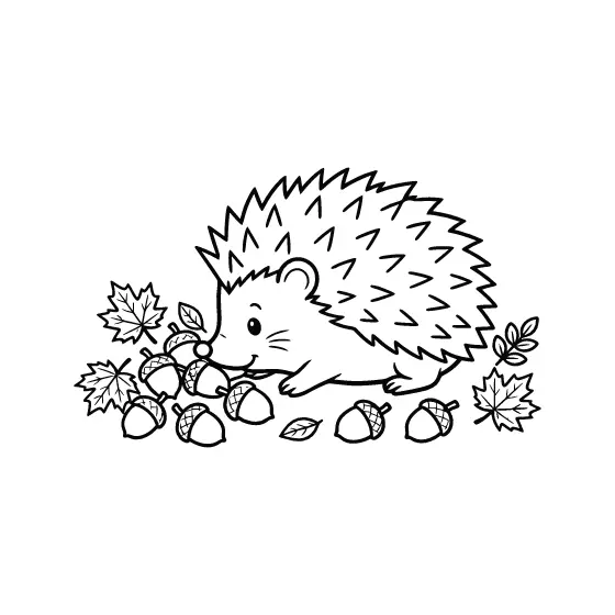 Hedgehog With Maple Leaves and Acorns