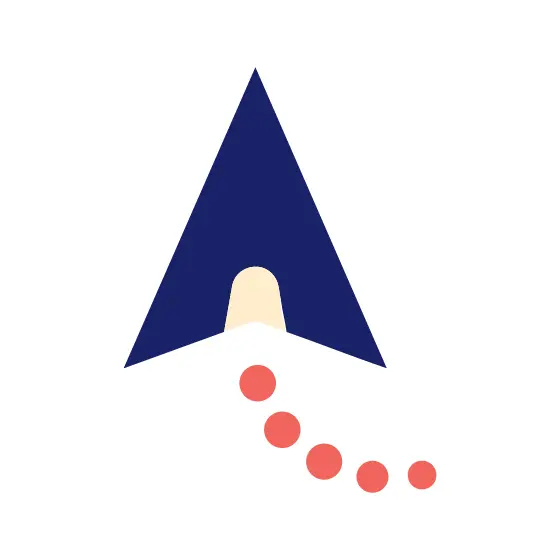 Navy Arrow With Curved Coral Dots