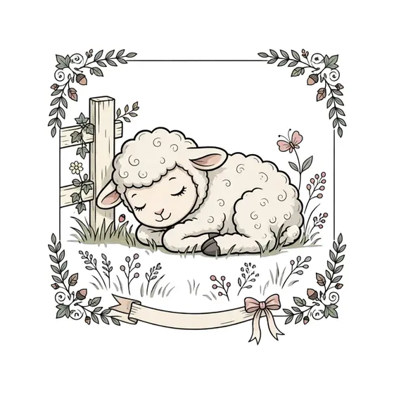 Lamb with Blank Ribbon Banner