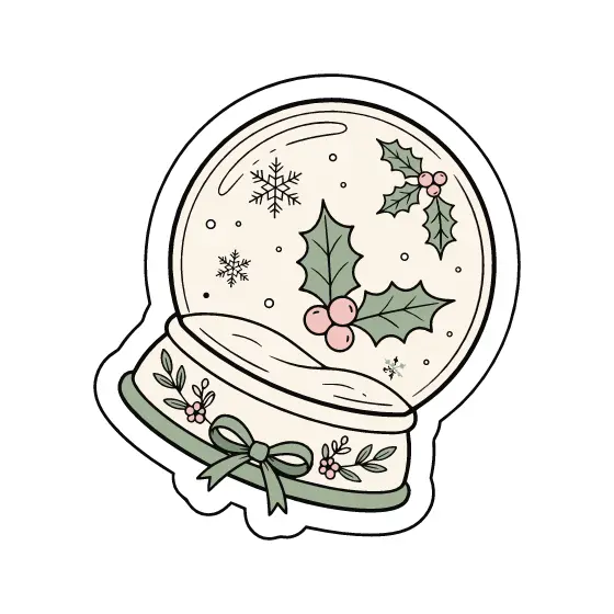Sage Ribbon Snow Globe With Holly