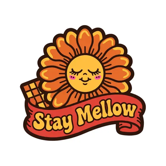 Smiling Orange Daisy With Stay Mellow Ribbon
