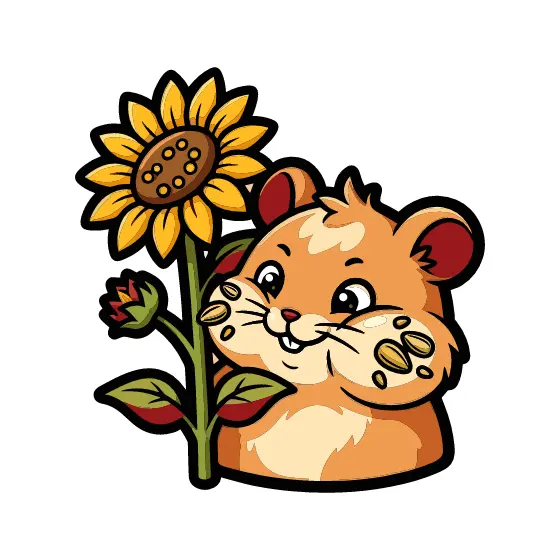 Hamster With Sunflower Stem and Bud