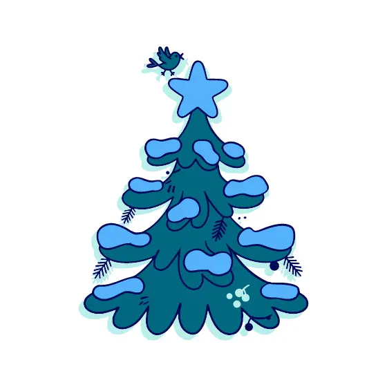 Pine Tree With Hopping Bird and Sprigs