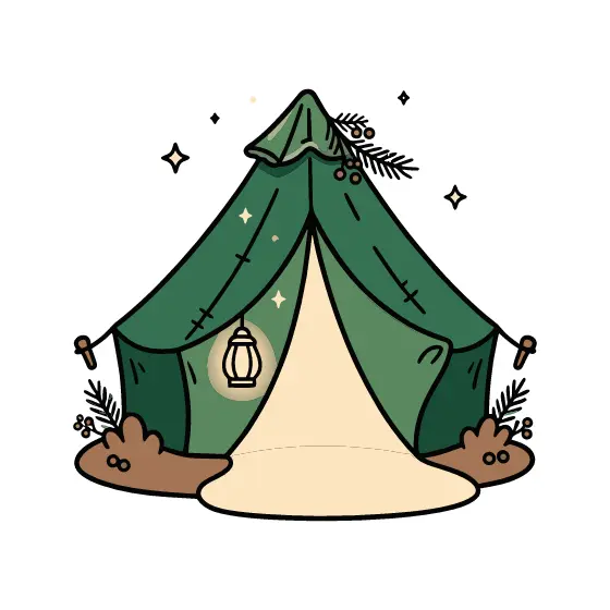 Glowing Green Canvas Tent With Lantern