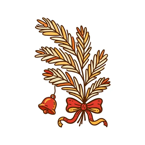 Pine Sprig With Red Bell and Ribbon