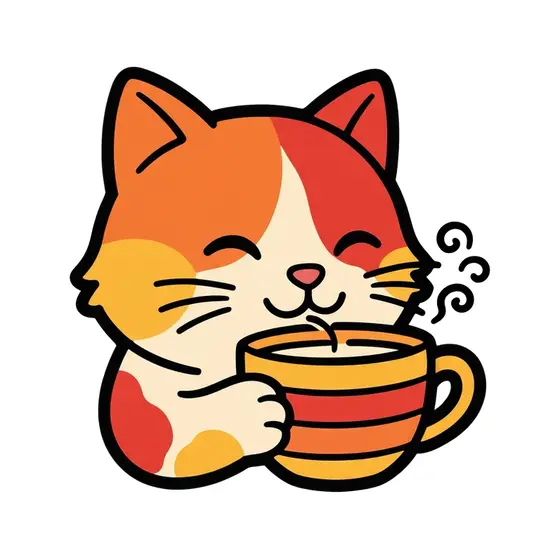 Calico Cat Sipping Striped Teacup