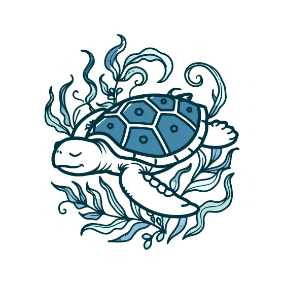 Smiling Sea Turtle With Seaweed Frame