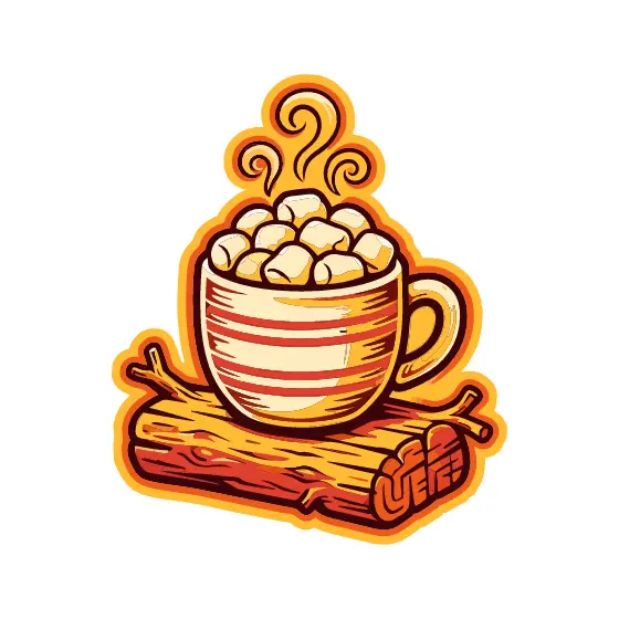 Striped Mug of Marshmallows on Log