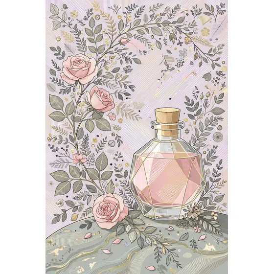 Faceted Perfume Bottle With Blush Roses