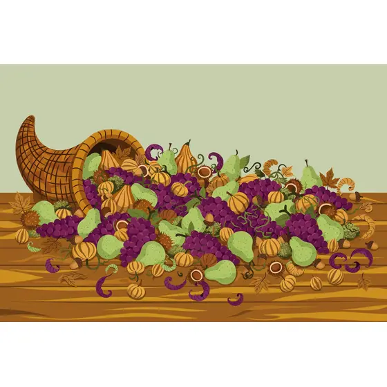 Woven Cornucopia Overflowing With Autumn Harvest