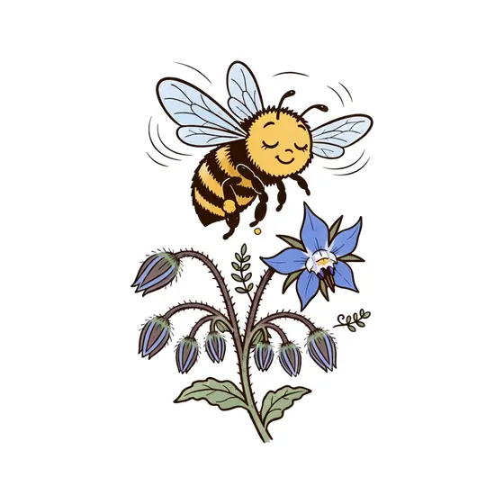 Cheerful Bee Hovering Over Borage