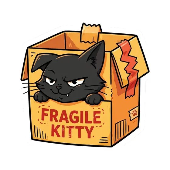 Black Cat Sitting Inside Taped Box