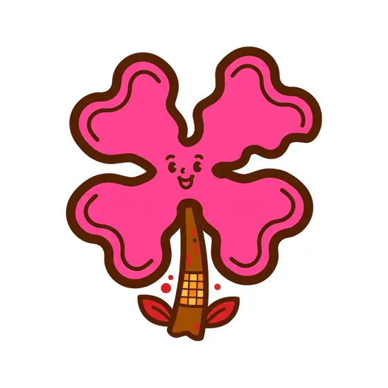 Pink Four-Leaf Clover With Checkered Stem