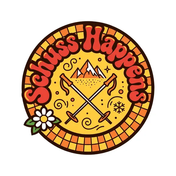 Schuss Happens Badge With Ski Poles