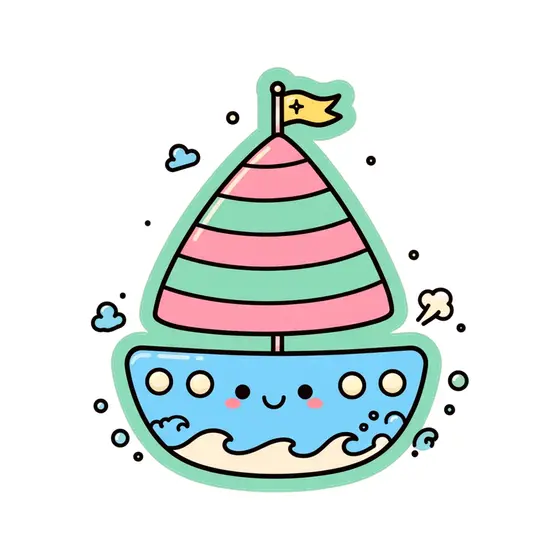 Pink And Green Striped Sailboat