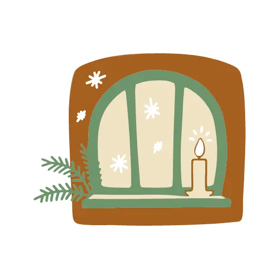 Arched Window With Candle and Snow