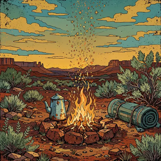 Campfire Coffee Pot at Desert Sunset