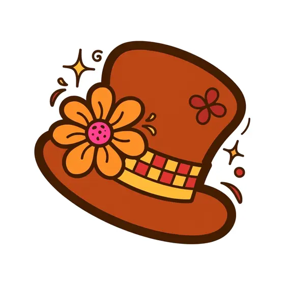 Brown Top Hat With Orange Flower