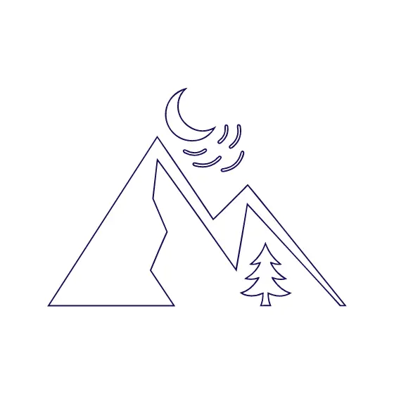 Dark Peaks With Moon And Pine