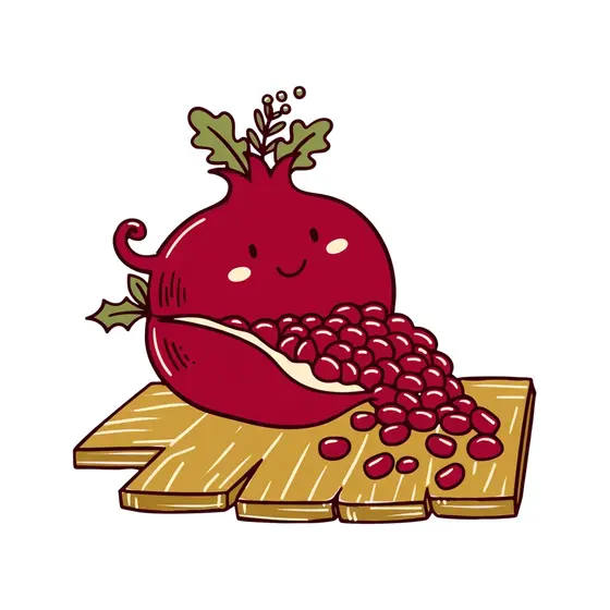 Pomegranate Spilling Seeds Across Planks