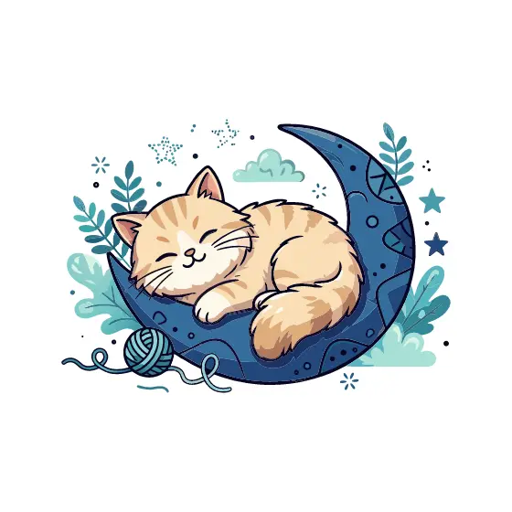 Sleepy Ginger Cat on Crescent Moon