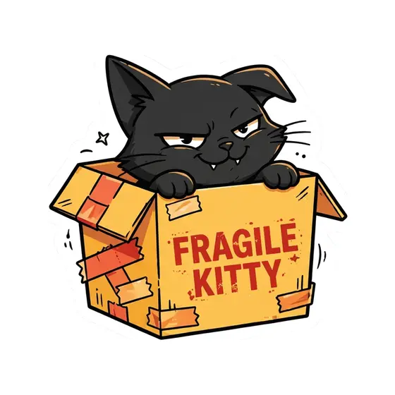 Black Cat Peeking From Fragile Kitty Box
