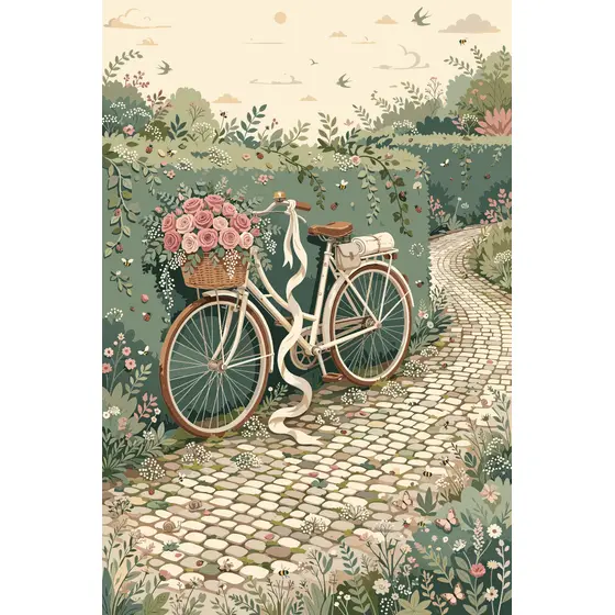 Cream Bicycle with Rose Basket